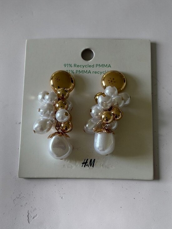H&M Jewelry - H&M Gold Recycled Zinc Pearl Drop Earrings NEW NWT
